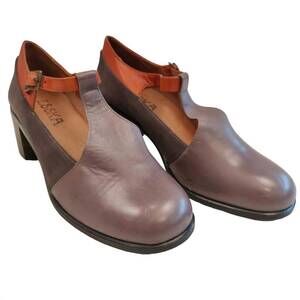 NEW ESSKA women's flynn block heel shoes in grey/rusty